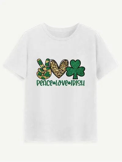 PEACE LOVE IRISH Round Neck Short Sleeve T-Shirt White Women's T-Shirts - Tophatter Daily Deals